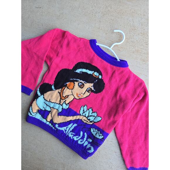 Disney Aladdin Other - RARE Vintage Disney Aladdin Jasmine Pullover Sweater Pink Purple Size 6/6X